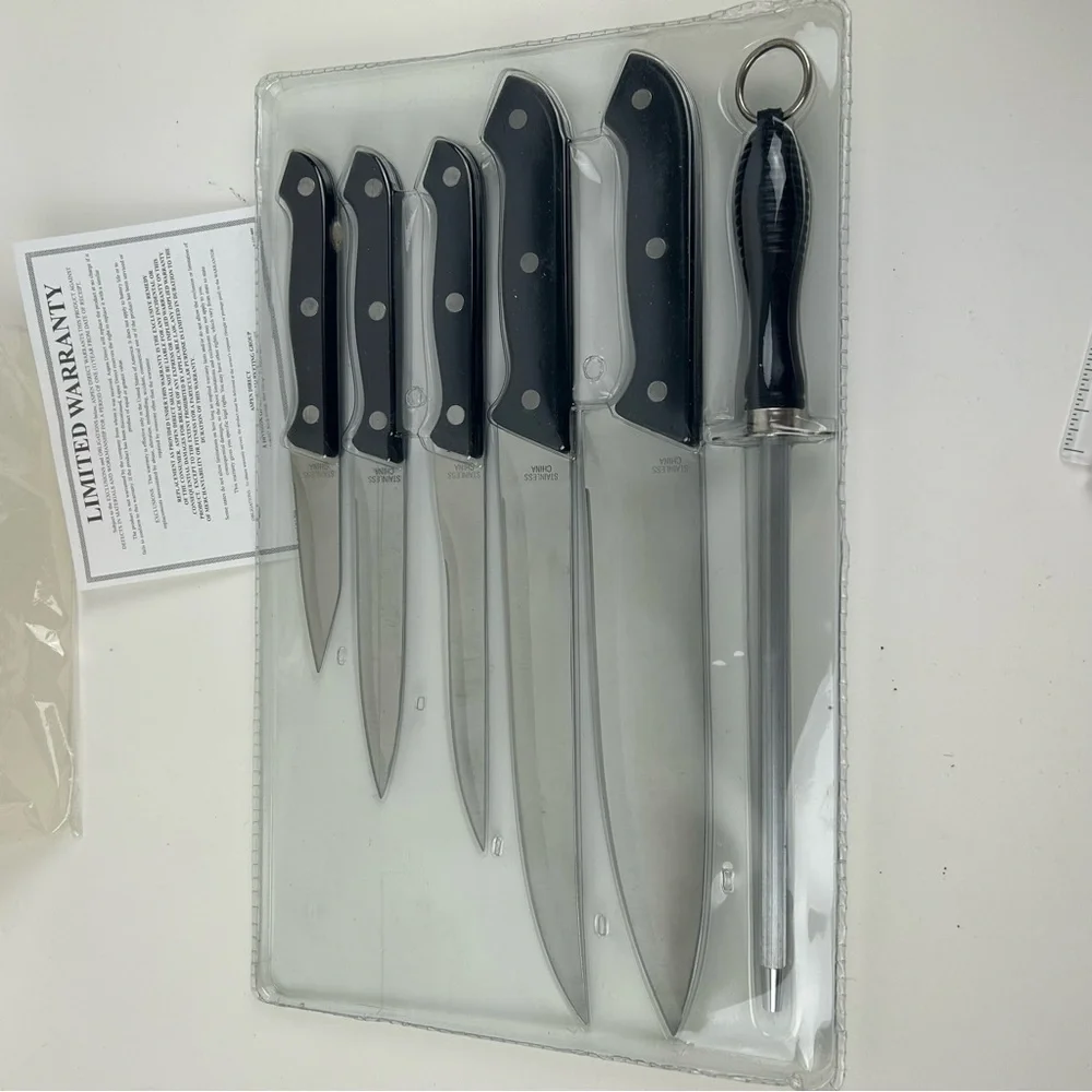 VTG '2002' NOS Messer Rostfrei Inox Knife Set (5 knifes, 1 sharpener, 1 board)